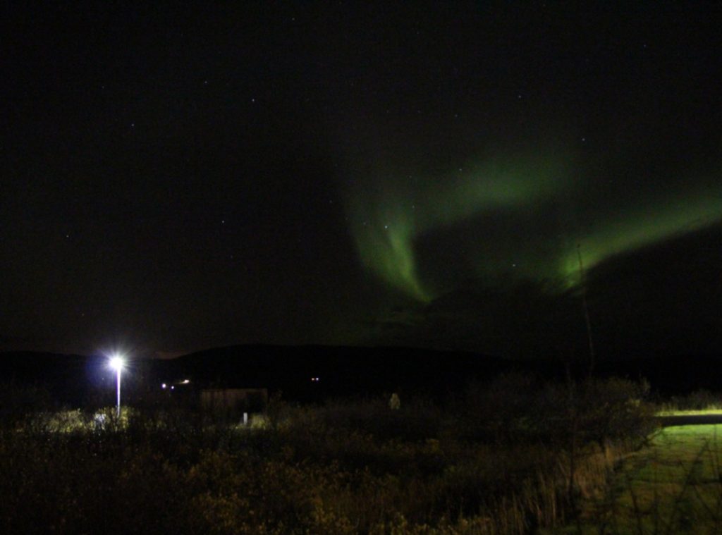 A nightscape of the Northern Lights in Iceland.