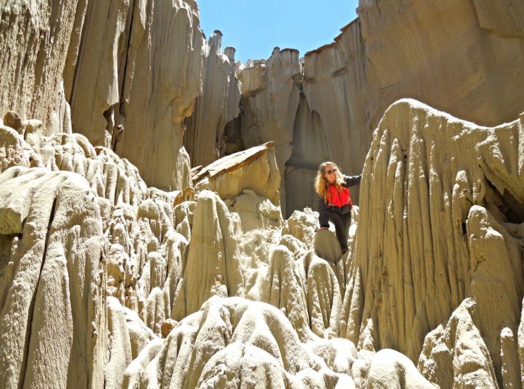 A landscape scene of unique rock formations found in the Bolivian desert.