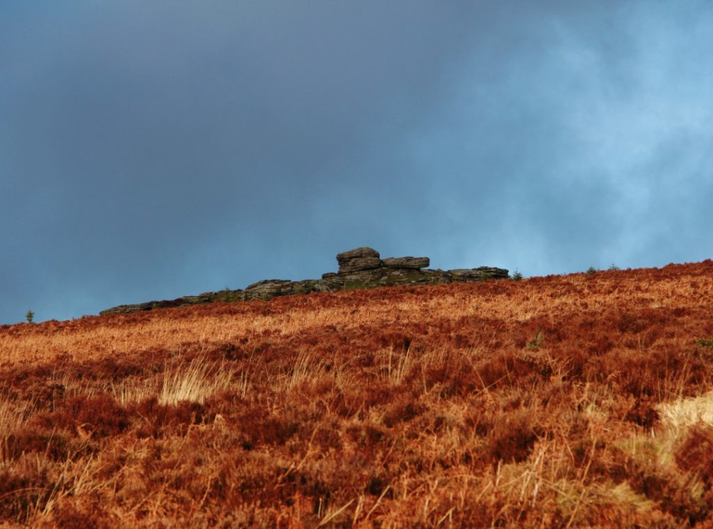 Stormy sky landscape with red brown foreground.